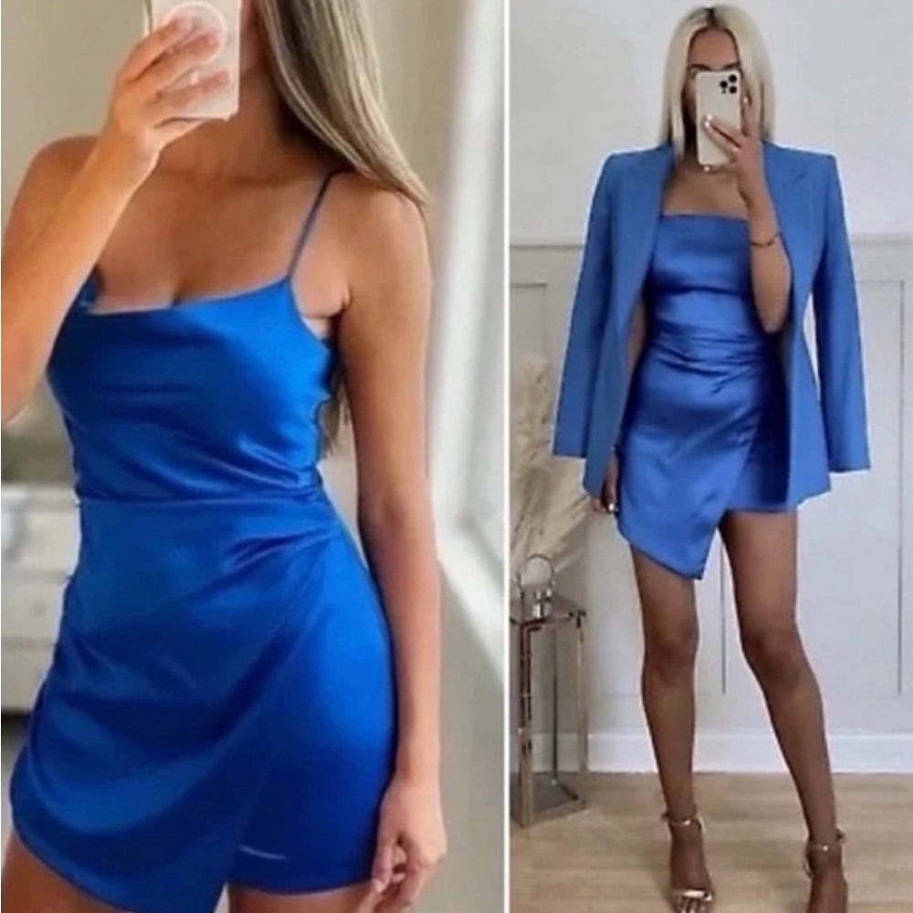 NWT Zara women’s xs mini Elegant Blue Satin Dress